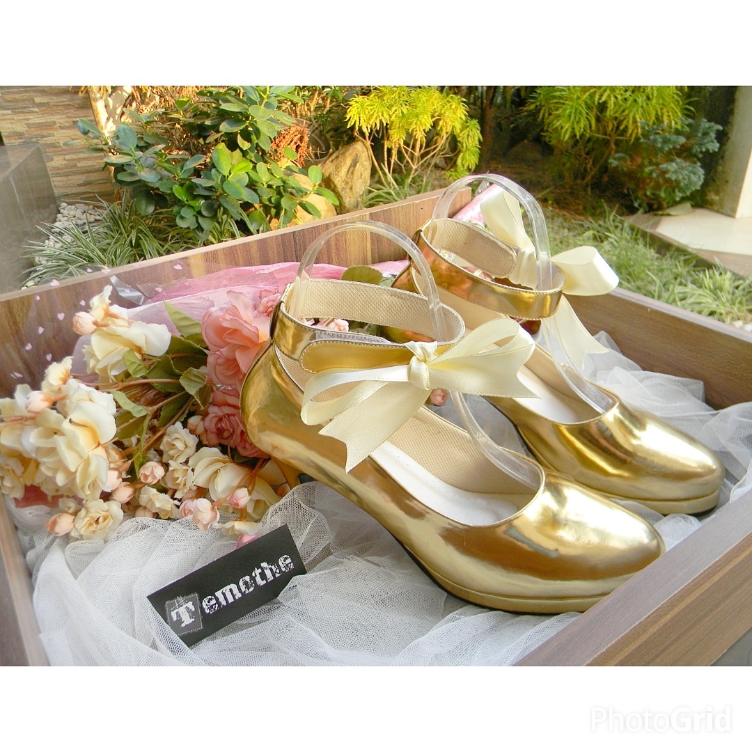 Gold ribbon heels by Temothe Boutique