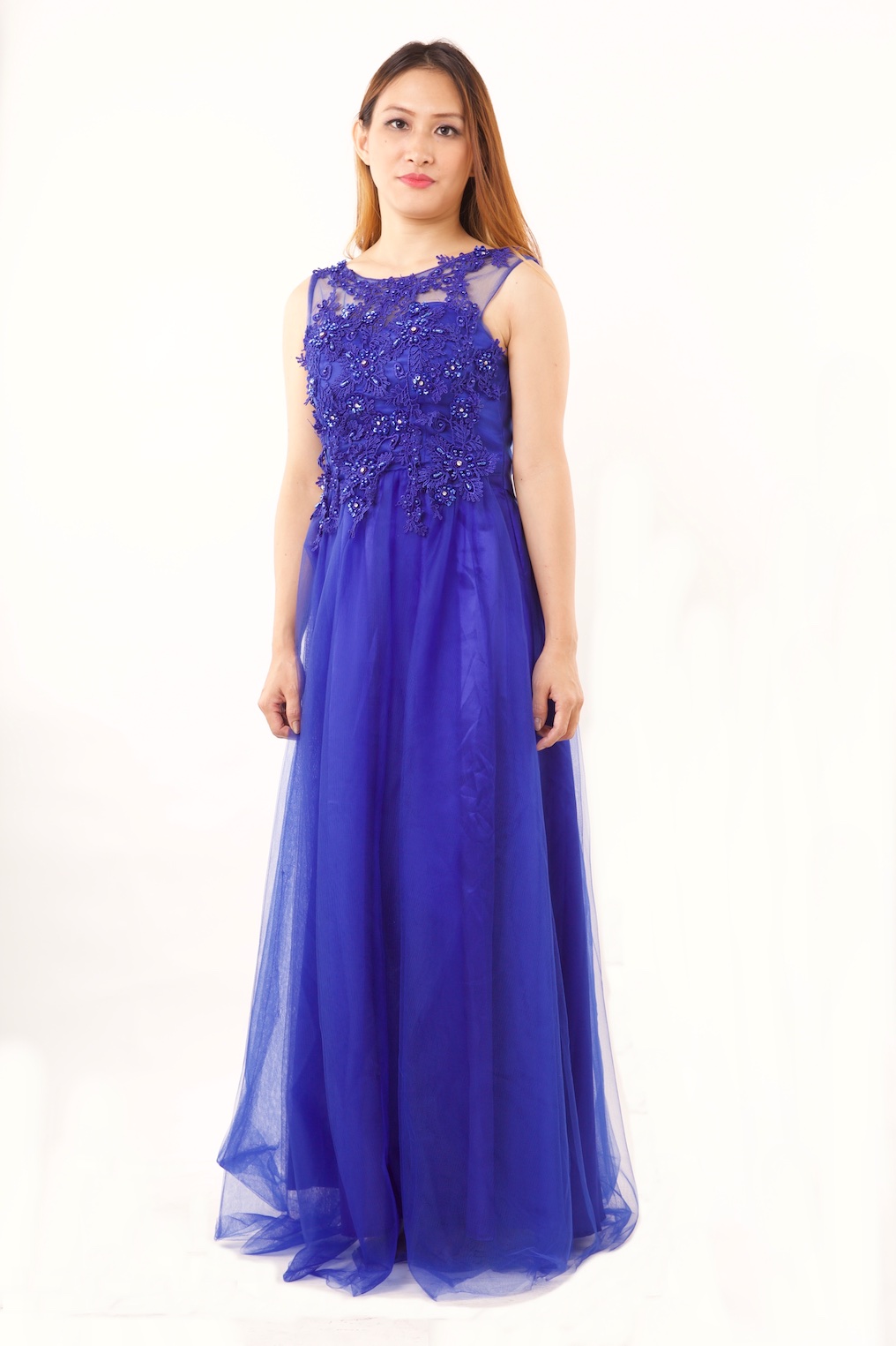 Electric Blue Color Gown by Tulle Line