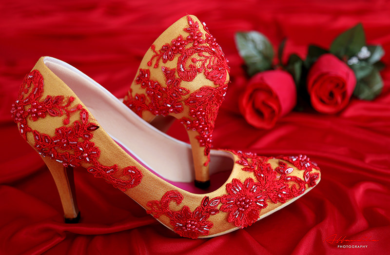 Slight Sepatu Pointed Wedding Brukat Merah Gold By Slightshop Com Bridestory Com