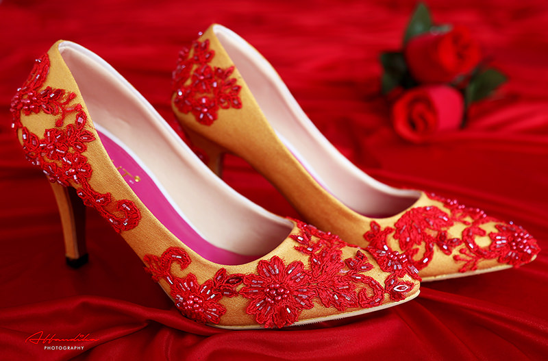 Slight Sepatu Pointed Wedding Brukat Merah Gold By Slightshop Com Bridestory Com